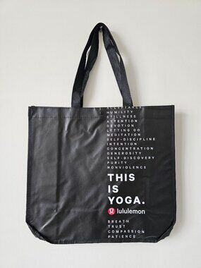 2 x New LULULEMON Black THIS IS YOGA Reusable Shopping Gym Lunch Beach Bag Large